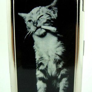 Cat Smoking Cigarette Accessory Case W/Built In Butane Lighter